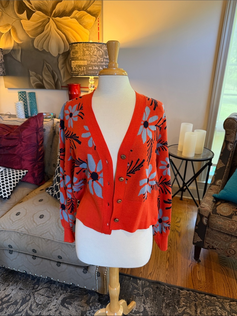 Cabi blooming cardigan Orange Floral Button-Front Cardigan Sweater